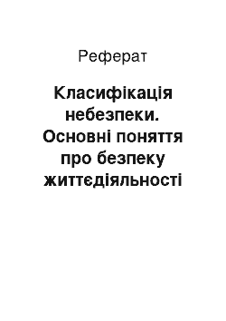 Реферат: Класифікація небезпеки. Основні поняття про безпеку життєдіяльності людини