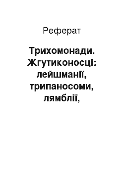 Реферат: Трихомонады. Жгутиконосцы: лейшмании, трипаносомы, лямблии, трихомонады. Роль в патологии человека и лабораторная диагностика