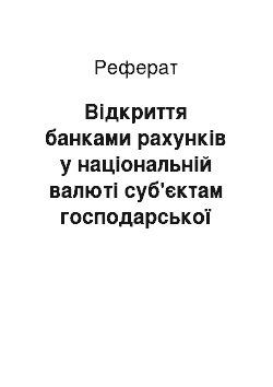 Реферат: Відкриття банками рахунків у національній валюті суб'єктам господарської діяльності