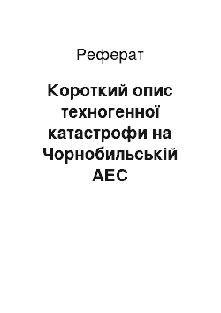 Реферат: Короткий опис техногенної катастрофи на Чорнобильській АЕС