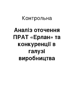 Контрольная: Аналіз оточення ПРАТ «Eрлан» та конкуренції в галузі виробництва соків