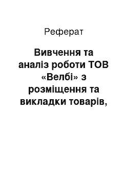 Реферат: Вивчення та аналіз роботи ТОВ «Велбі» з розміщення та викладки товарів, шляхи її вдосконалення