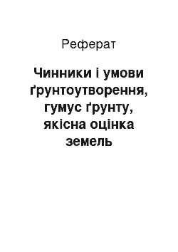 Реферат: Чинники і умови ґрунтоутворення, гумус ґрунту, якісна оцінка земель