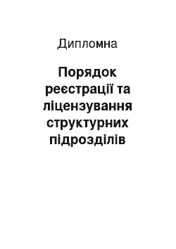 Дипломная: Порядок реєстрації та ліцензування структурних підрозділів банку