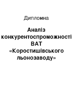 Дипломная: Аналіз конкурентоспроможності ВАТ «Коростишівського льонозаводу»