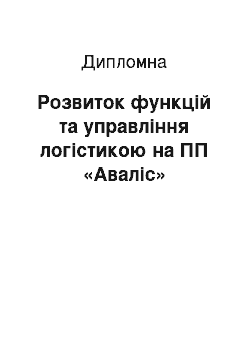 Дипломная: Розвиток функцій та управління логістикою на ПП «Аваліс»