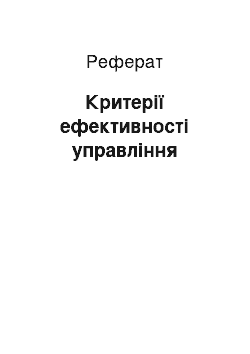 Реферат: Критерії ефективності управління