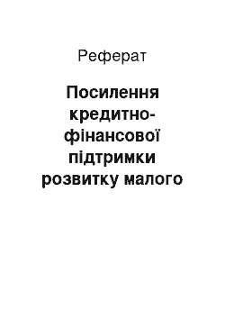 Реферат: Посилення кредитно-фінансової підтримки розвитку малого підприємництва в умовах нестабільності української економіки