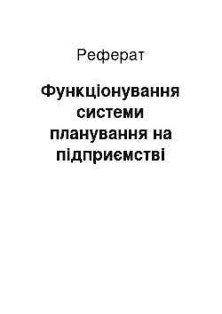 Реферат: Функціонування системи планування на підприємстві