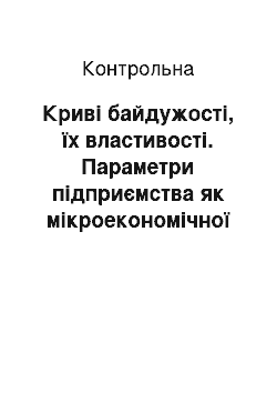 Контрольная: Криві байдужості, їх властивості. Параметри підприємства як мікроекономічної моделі. Виробнича функція