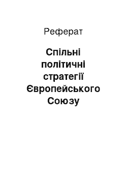 Реферат: Спільні політичні стратегії Європейського Союзу