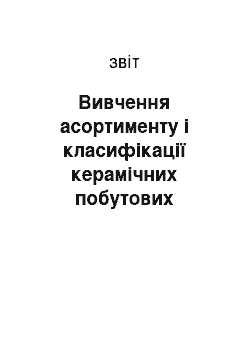 Отчёт: Вивчення асортименту і класифікації керамічних побутових товарів на торгівельному підприємстві «Дитячий світ»