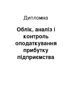 Дипломная: Облік, аналіз і контроль оподаткування прибутку підприємства