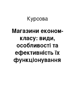 Курсовая: Магазини економ-класу: види, особливості та ефективність їх функціонування