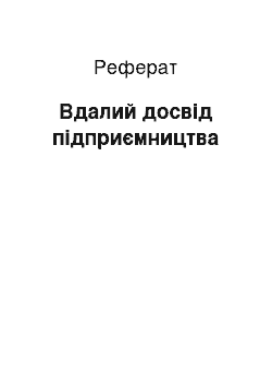 Реферат: Вдалий досвід підприємництва