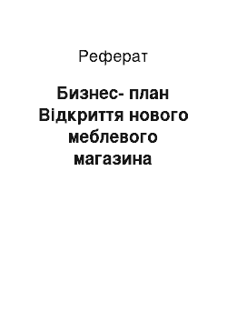 Реферат: Бизнес-план Відкриття нового меблевого магазина