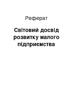 Реферат: Світовий досвід розвитку малого підприємства