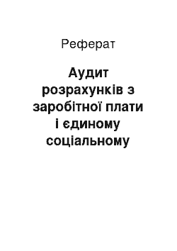 Реферат: Аудит розрахунків з заробітної плати і єдиному соціальному налогу