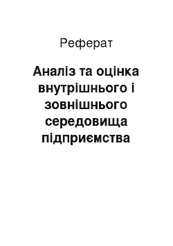 Реферат: Аналіз та оцінка внутрішнього і зовнішнього середовища підприємства