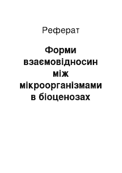 Реферат: Форми взаємовідносин між мікроорганізмами в біоценозах