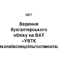 Отчёт: Ведення бухгалтерського обліку на ВАТ «УВТК Миколаївспецсільгоспмонтаж»