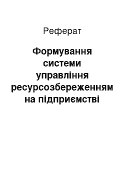 Реферат: Формування системи управління ресурсозбереженням на підприємстві