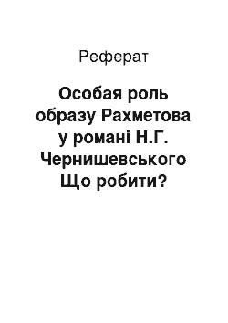 Реферат: Особая роль образу Рахметова у романі Н.Г. Чернишевського Що робити?