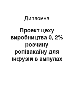 Дипломная: Проект цеху виробництва 0, 2% розчину ропівакаїну для інфузій в ампулах по 10 мл потужністю 77 700 пакувань на рік