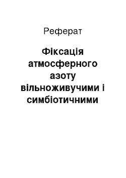 Реферат: Фіксація атмосферного азоту вільноживучими і симбіотичними азот фіксаторами