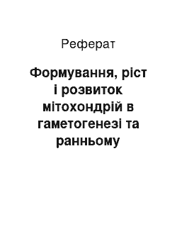 Реферат: Формування, ріст і розвиток мітохондрій в гаметогенезі та ранньому ембріогенезі хребетних