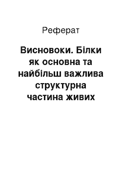 Реферат: Висновоки. Білки як основна та найбільш важлива структурна частина живих організмів