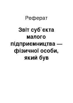 Реферат: Звіт суб`єкта малого підприємництва — фізичної особи, який був платником єдиного податку