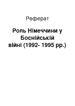 Реферат: Роль Німеччини у Боснійській війні (1992-1995 рр.)