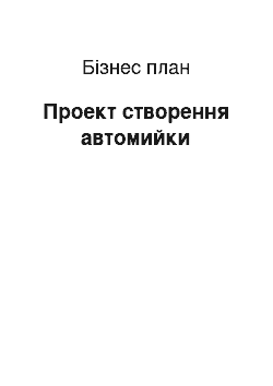 Бизнес-план: Проект створення автомийки