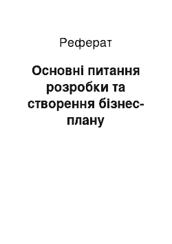 Реферат: Основні питання розробки та створення бізнес-плану