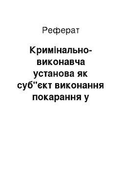 Реферат: Кримінально-виконавча установа як суб"єкт виконання покарання у вигляді довічного позбавлення волі